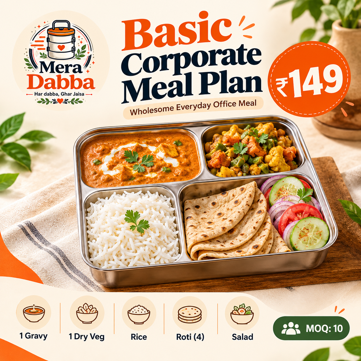 Basic Corporate Meal Plan – Mera Dabba Basic Corporate Meal Plan - Image 1