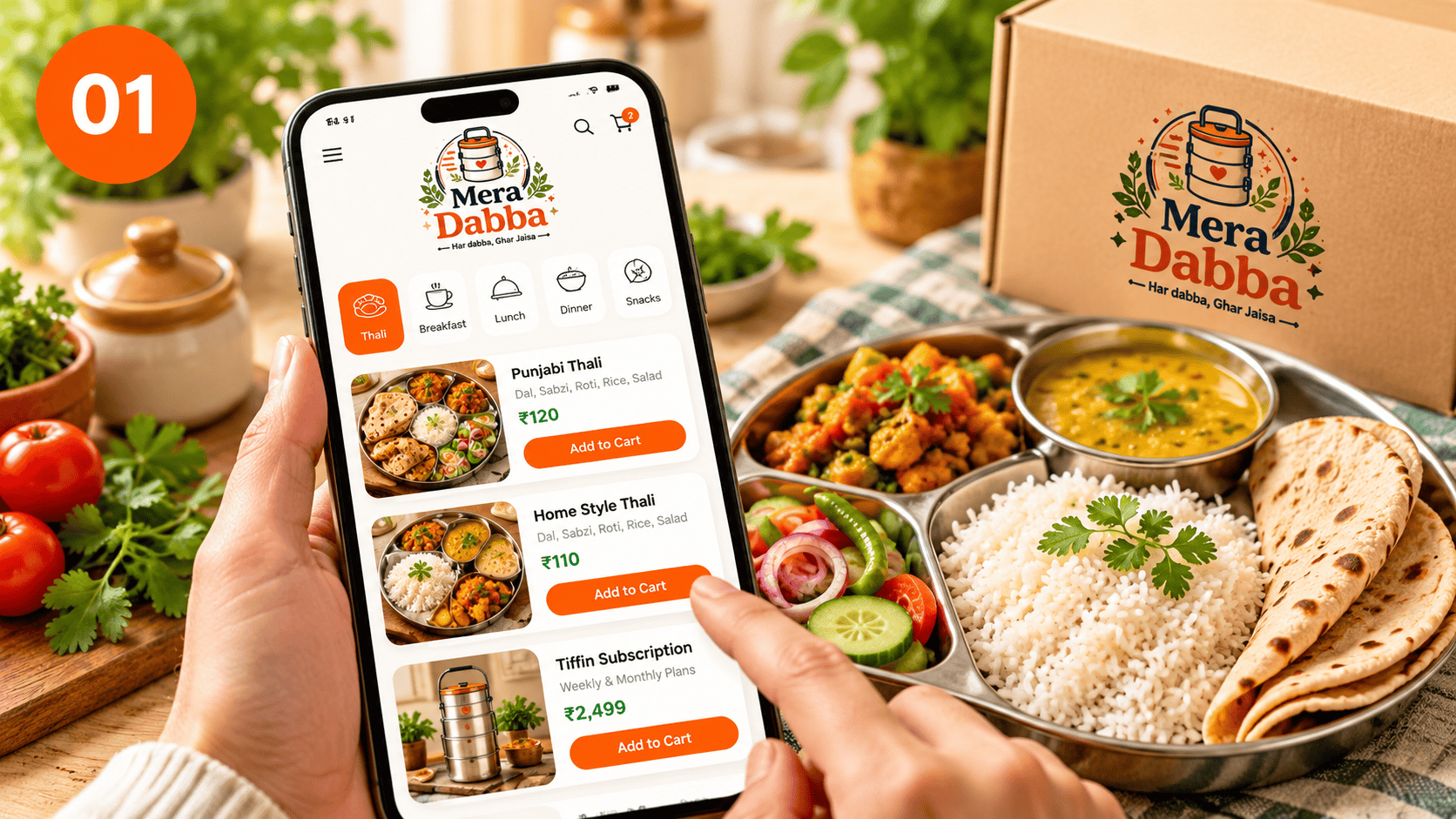 Freshly prepared Indian meal selection